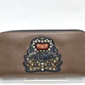 Christian Louboutin Brown Leather Wallet with Studded Logo Design